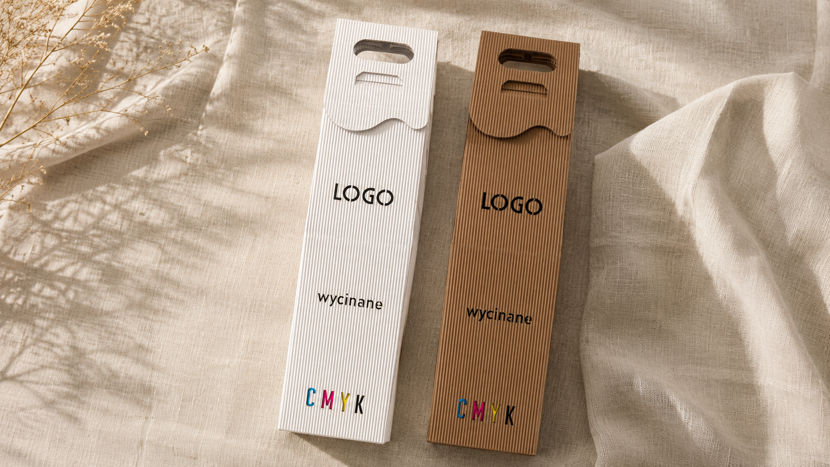 Pudełko na wino — białe lub kraft — z wyciętym logo Twojej firmy